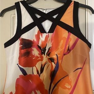 Sandra Darren Ladies Black Criss Cross Accented Bright Multicolor-Dress Size 12-